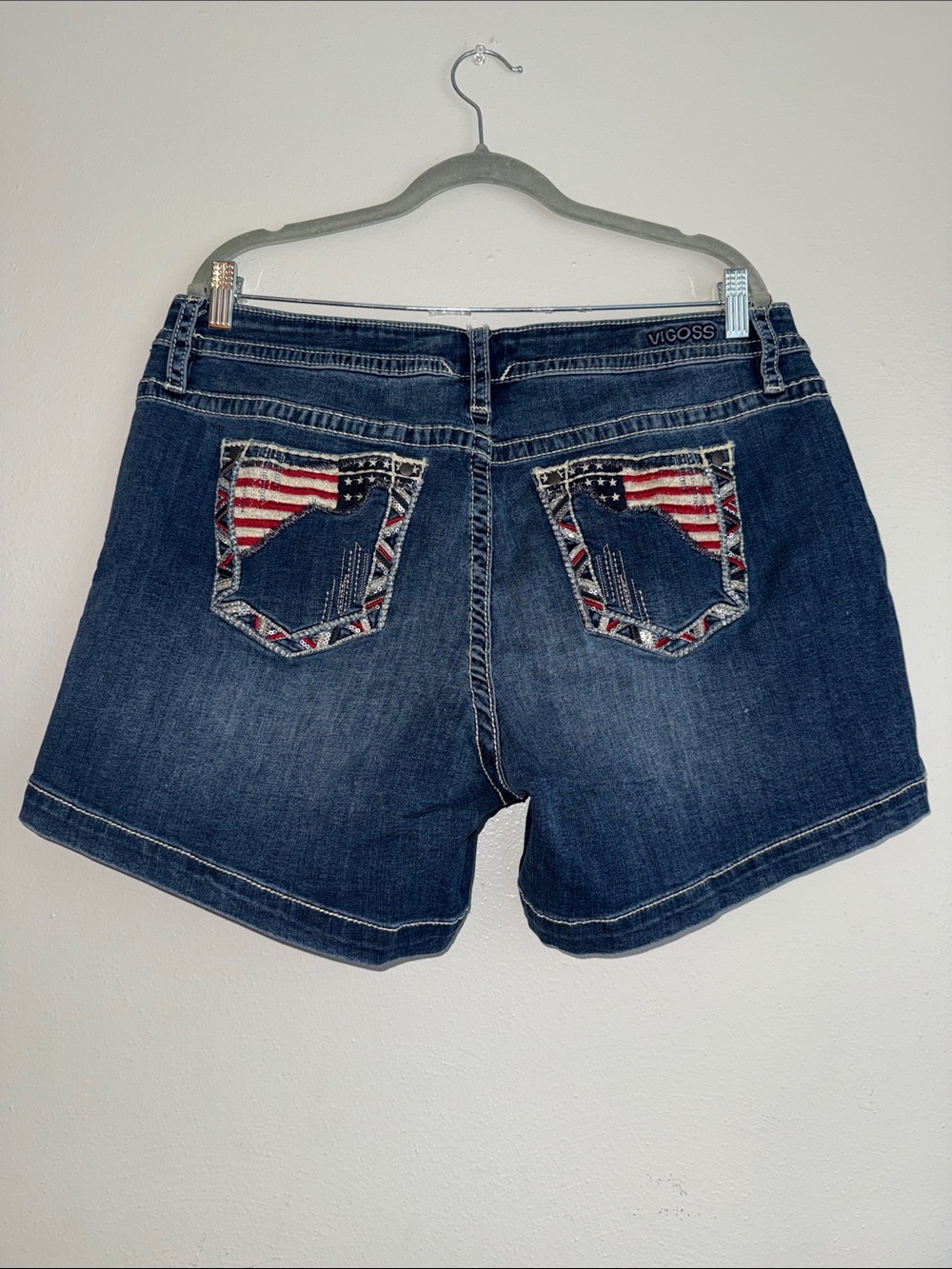 VIGOSS Women's Dark Indigo Denim Shorts size 18 4th of July flag